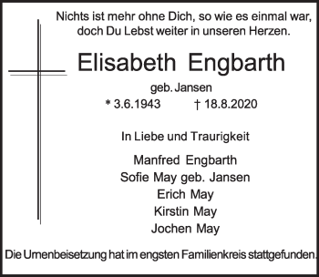 Anzeige von Elisabeth Engbarth von  Schlossbote/Werbekurier 