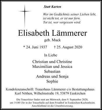 Anzeige von Elisabeth Lämmerer von Kölner Stadt-Anzeiger / Kölnische Rundschau / Express