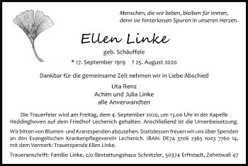 Anzeige von Ellen Linke von Kölner Stadt-Anzeiger / Kölnische Rundschau / Express