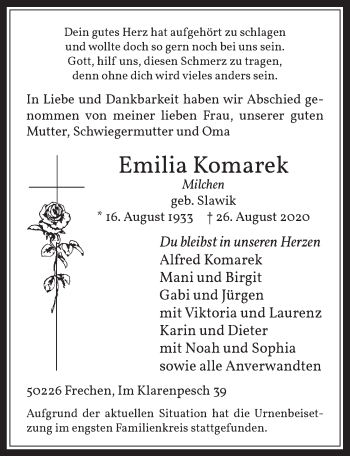 Anzeige von Emilia Komarek von  Wochenende 