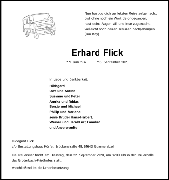 Anzeige von Erhard Flick von Kölner Stadt-Anzeiger / Kölnische Rundschau / Express