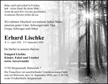 Anzeige von Erhard Lischke von Kölner Stadt-Anzeiger / Kölnische Rundschau / Express