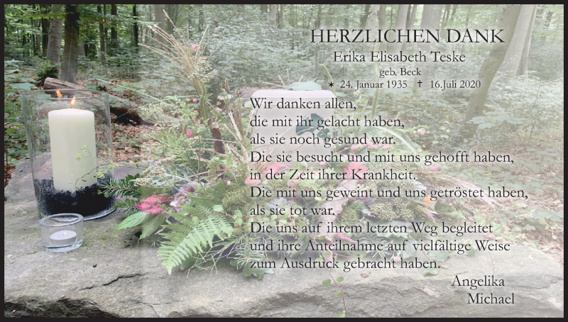  Traueranzeige für Erika Elisabeth Teske vom 19.09.2020 aus Kölner Stadt-Anzeiger / Kölnische Rundschau / Express