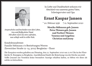 Anzeige von Ernst Kaspar Jansen von  Werbepost 