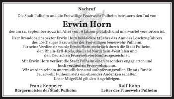 Anzeige von Erwin Horn von  Wochenende 