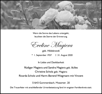 Anzeige von Eveline Magiera von Kölner Stadt-Anzeiger / Kölnische Rundschau / Express