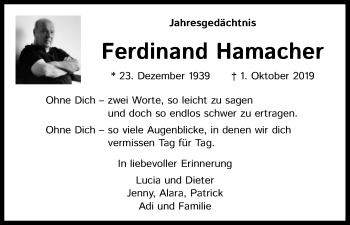 Anzeige von Ferdinand Hamacher von Kölner Stadt-Anzeiger / Kölnische Rundschau / Express
