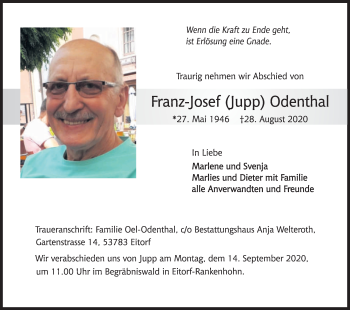 Anzeige von Franz-Josef Odenthal von Kölner Stadt-Anzeiger / Kölnische Rundschau / Express