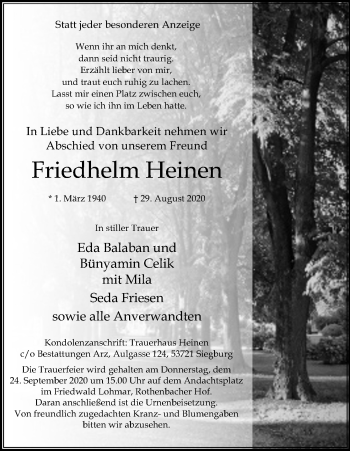 Anzeige von Friedhelm Heinen von Kölner Stadt-Anzeiger / Kölnische Rundschau / Express