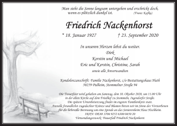 Anzeige von Friedrich Nackenhorst von  Wochenende 
