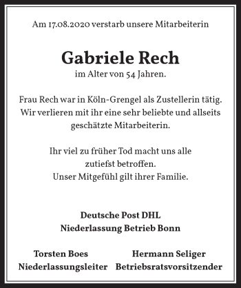 Anzeige von Gabriele Rech von  Kölner Wochenspiegel 
