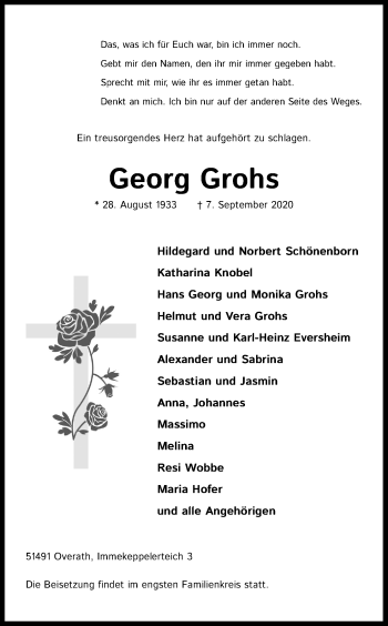 Anzeige von Georg Grohs von Kölner Stadt-Anzeiger / Kölnische Rundschau / Express
