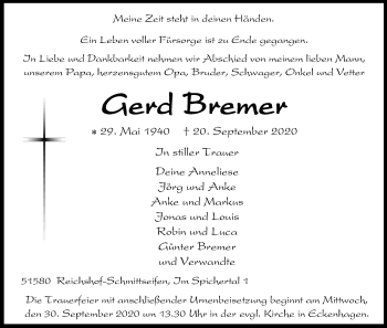 Anzeige von Gerd Bremer von Kölner Stadt-Anzeiger / Kölnische Rundschau / Express