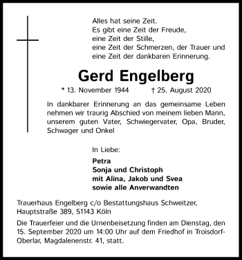 Anzeige von Gerd Engelberg von Kölner Stadt-Anzeiger / Kölnische Rundschau / Express