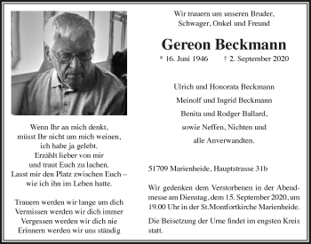 Anzeige von Gereon Beckmann von  Anzeigen Echo 