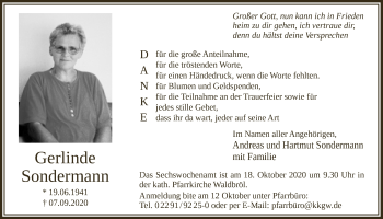 Anzeige von Gerlinde Sondermann von  Lokalanzeiger 