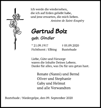 Anzeige von Gertrud Bolz von Kölner Stadt-Anzeiger / Kölnische Rundschau / Express