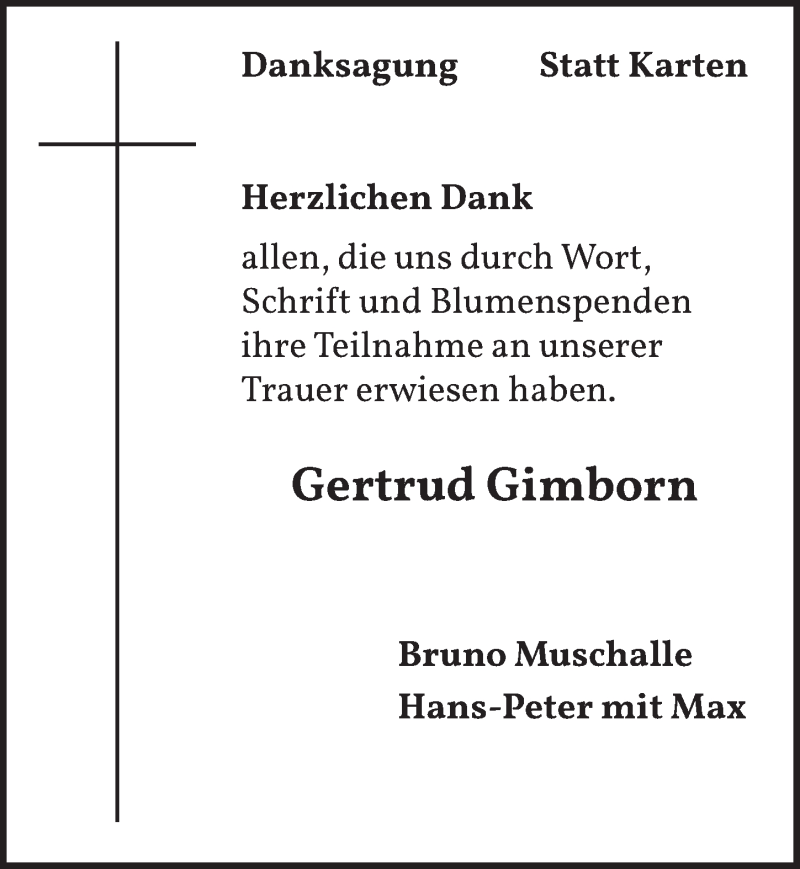  Traueranzeige für Gertrud Gimborn vom 25.09.2020 aus  Wochenende 