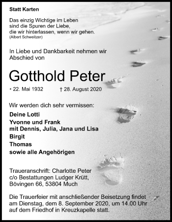 Anzeige von Gotthold Peter von Kölner Stadt-Anzeiger / Kölnische Rundschau / Express