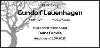 Anzeige von Gundolf Leuenhagen von Kölner Stadt-Anzeiger / Kölnische Rundschau / Express