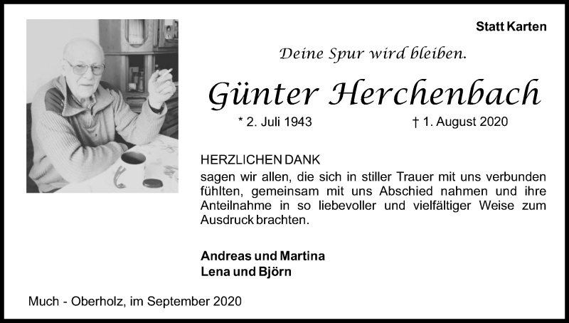  Traueranzeige für Günter Herchenbach vom 12.09.2020 aus Kölner Stadt-Anzeiger / Kölnische Rundschau / Express