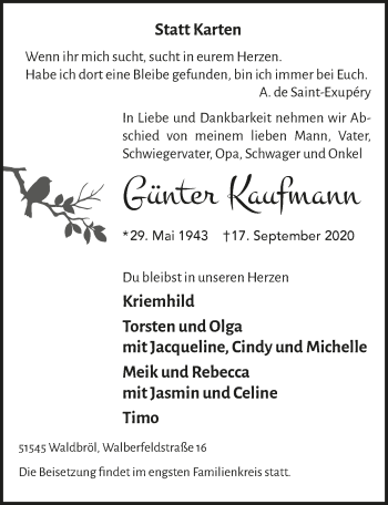 Anzeige von Günter Kaufmann von  Lokalanzeiger 