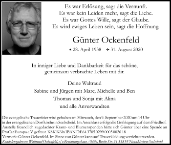 Anzeige von Günter Ockenfeld von Kölner Stadt-Anzeiger / Kölnische Rundschau / Express