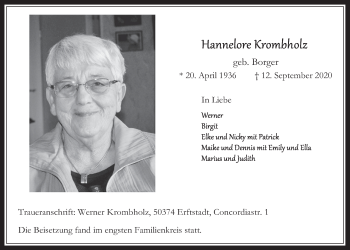 Anzeige von Hannelore Krombkolz von  Werbepost 