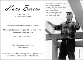 Anzeige von Hans Berens von  Blickpunkt Euskirchen 