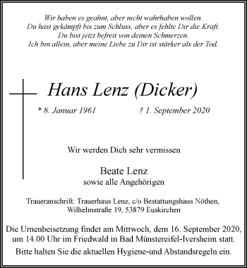 Anzeige von Hans Lenz von  Blickpunkt Euskirchen 