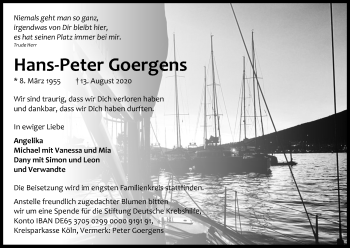 Anzeige von Hans-Peter Goergens von Kölner Stadt-Anzeiger / Kölnische Rundschau / Express