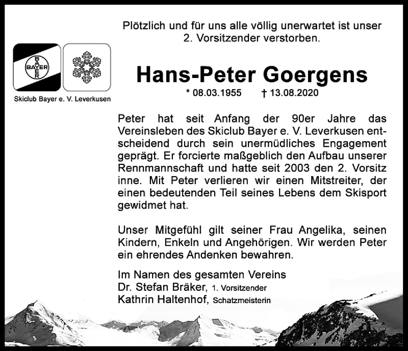  Traueranzeige für Hans-Peter Goergens vom 05.09.2020 aus Kölner Stadt-Anzeiger / Kölnische Rundschau / Express