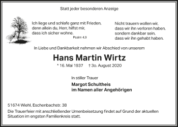 Anzeige von Hans Martin Wirtz von  Anzeigen Echo 