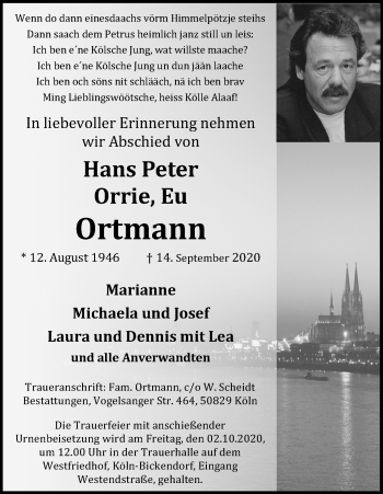 Anzeige von Hans Peter Ortmann von Kölner Stadt-Anzeiger / Kölnische Rundschau / Express