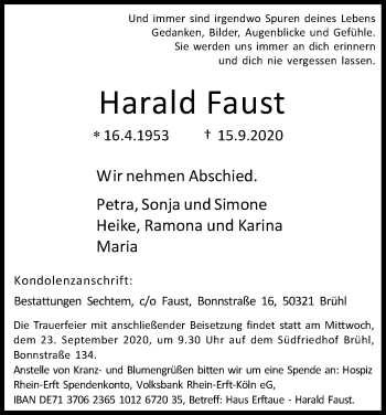 Anzeige von Harald Faust von Kölner Stadt-Anzeiger / Kölnische Rundschau / Express