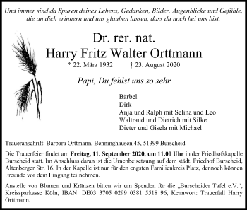 Anzeige von Harry Fritz Walter  Orttmann von Kölner Stadt-Anzeiger / Kölnische Rundschau / Express