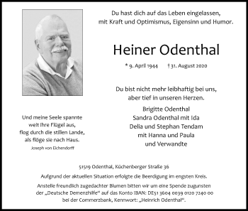 Anzeige von Heiner Odenthal von Kölner Stadt-Anzeiger / Kölnische Rundschau / Express