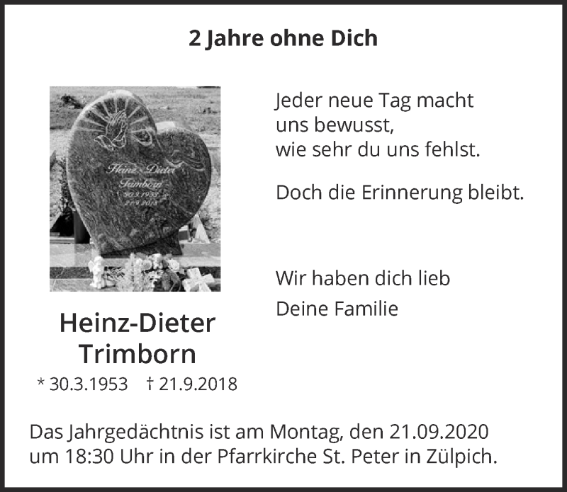  Traueranzeige für Heinz-Dieter Trimborn vom 19.09.2020 aus  Blickpunkt Euskirchen 
