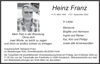Anzeige von Heinz Franz von  Wochenende 