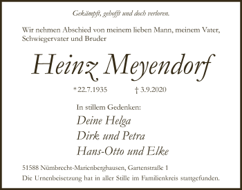 Anzeige von Heinz Meyendorf von  Lokalanzeiger 