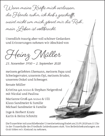 Anzeige von Heinz Müller von  Kölner Wochenspiegel 