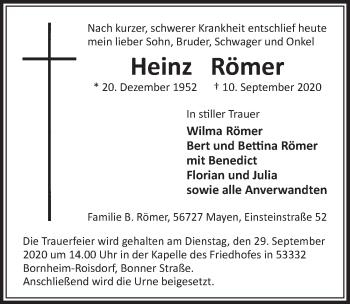 Anzeige von Heinz Römer von  Schaufenster/Blickpunkt 