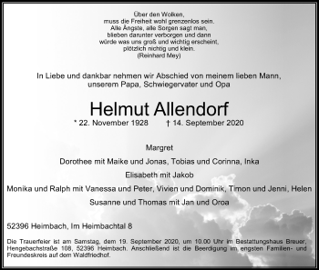Anzeige von Helmut Allendorf von Kölner Stadt-Anzeiger / Kölnische Rundschau / Express