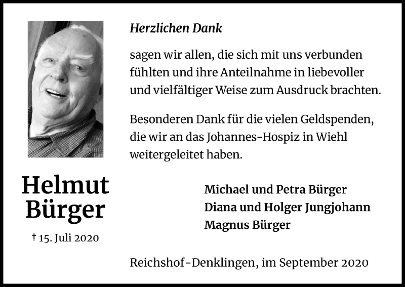  Traueranzeige für Helmut Bürger vom 12.09.2020 aus Kölner Stadt-Anzeiger / Kölnische Rundschau / Express