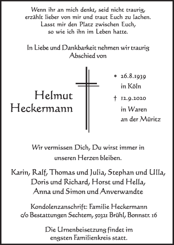 Anzeige von Helmut Heckermann von  Schlossbote/Werbekurier 