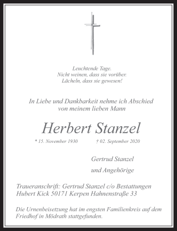 Anzeige von Herbert Stanzel von  Werbepost 