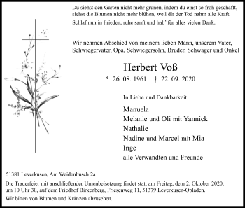 Anzeige von Herbert Voß von Kölner Stadt-Anzeiger / Kölnische Rundschau / Express
