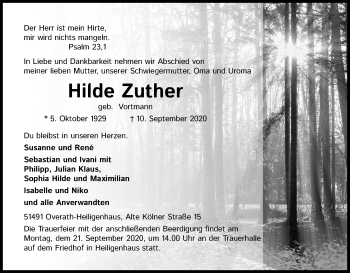 Anzeige von Hilde Zuther von Kölner Stadt-Anzeiger / Kölnische Rundschau / Express