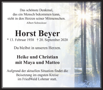 Anzeige von Horst Beyer von  Wochenende 