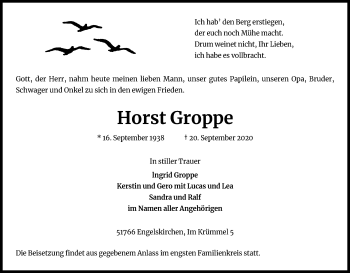 Anzeige von Horst Groppe von Kölner Stadt-Anzeiger / Kölnische Rundschau / Express